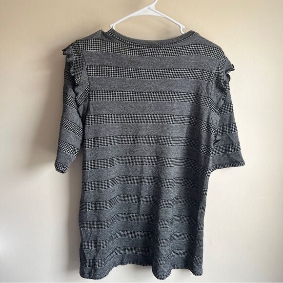 Anthropologie Sol Angeles Gray Striped Metallic Ruffle Short Sleeve Blouse - Picture 6 of 6